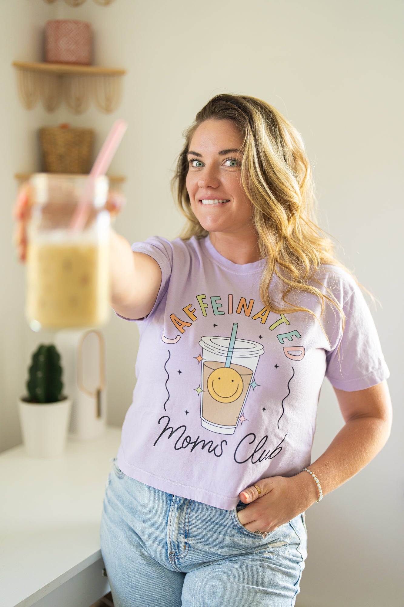 Caffeinated Moms Club - Cropped Tee (Pale Purple)