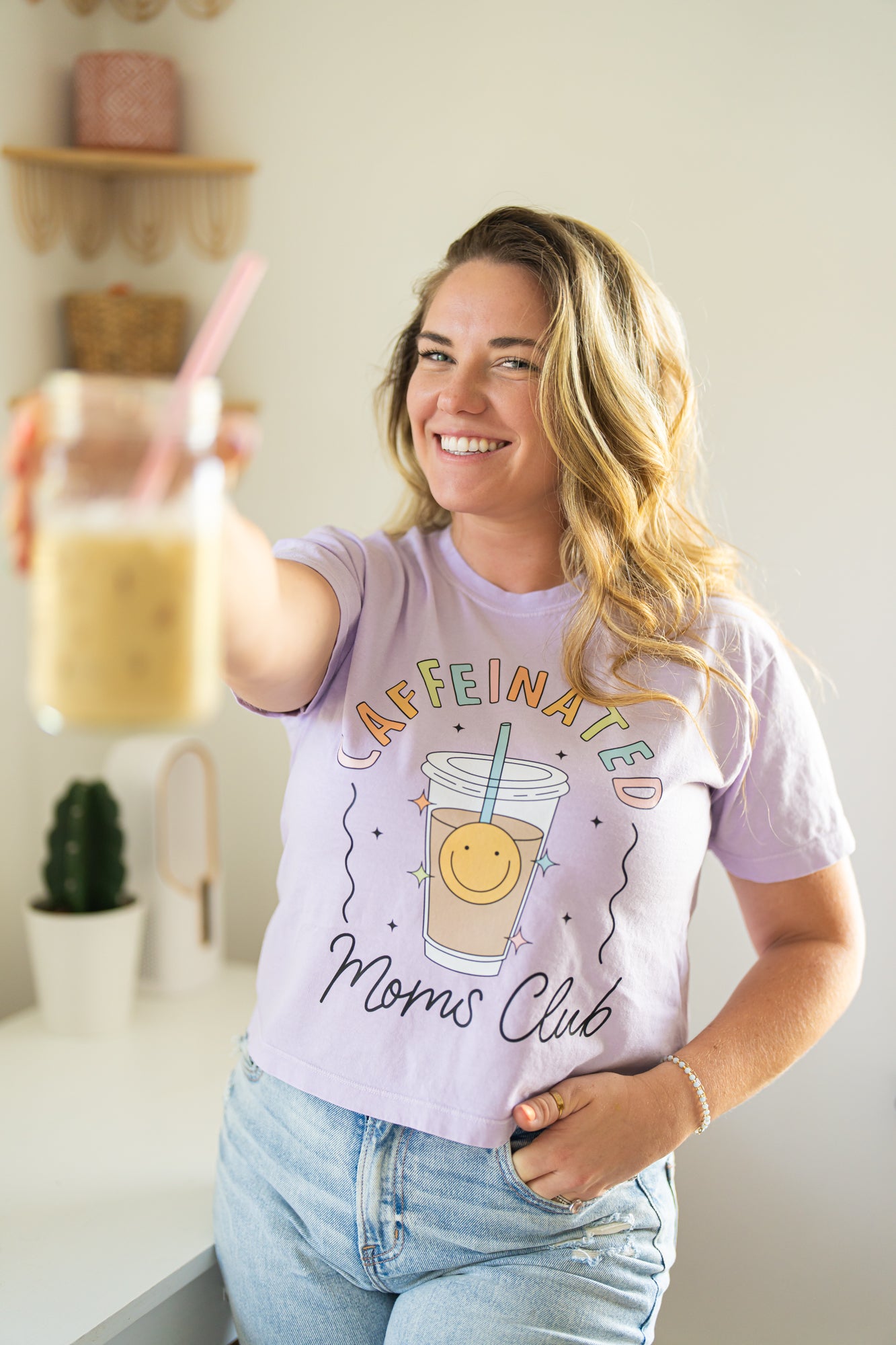 Caffeinated Moms Club - Cropped Tee (Pale Purple)