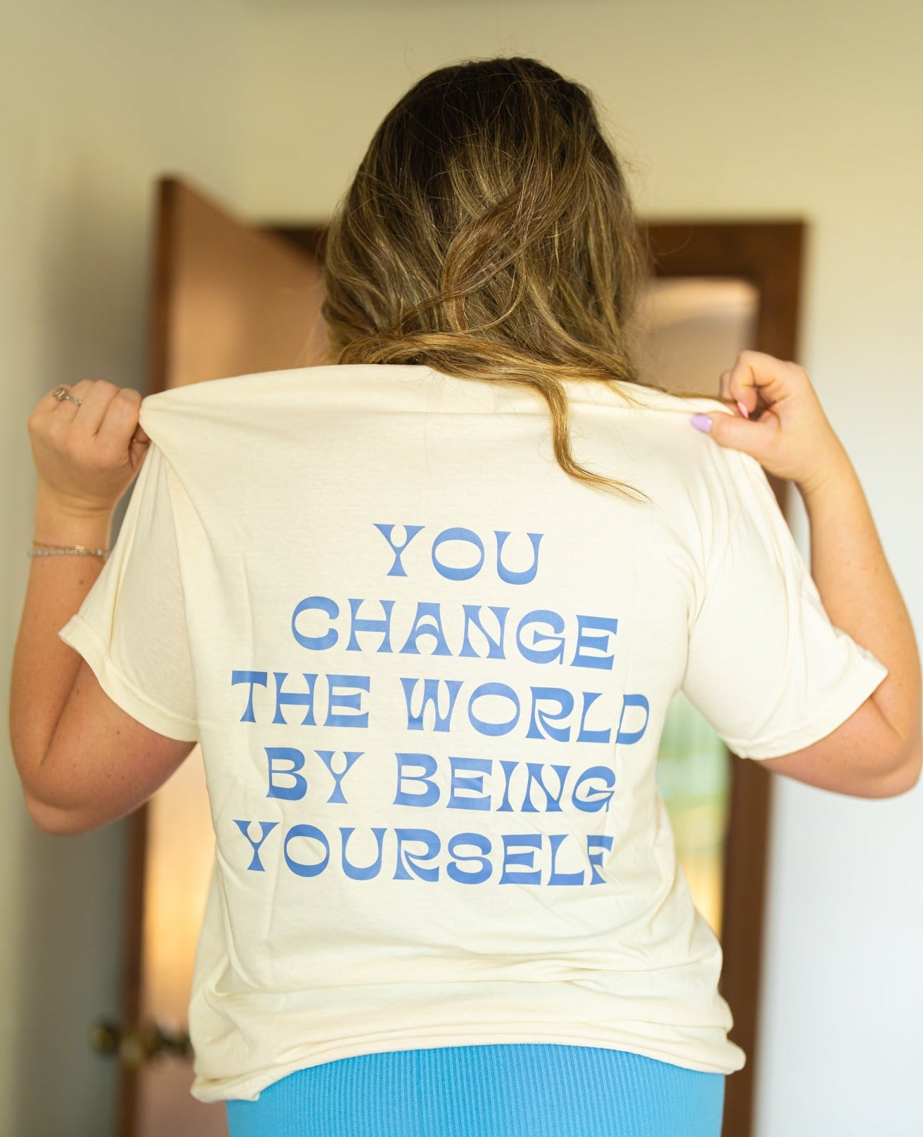 You Change the World by Being Yourself (Front, Back) - Tee (Vintage Natural, Short Sleeve)