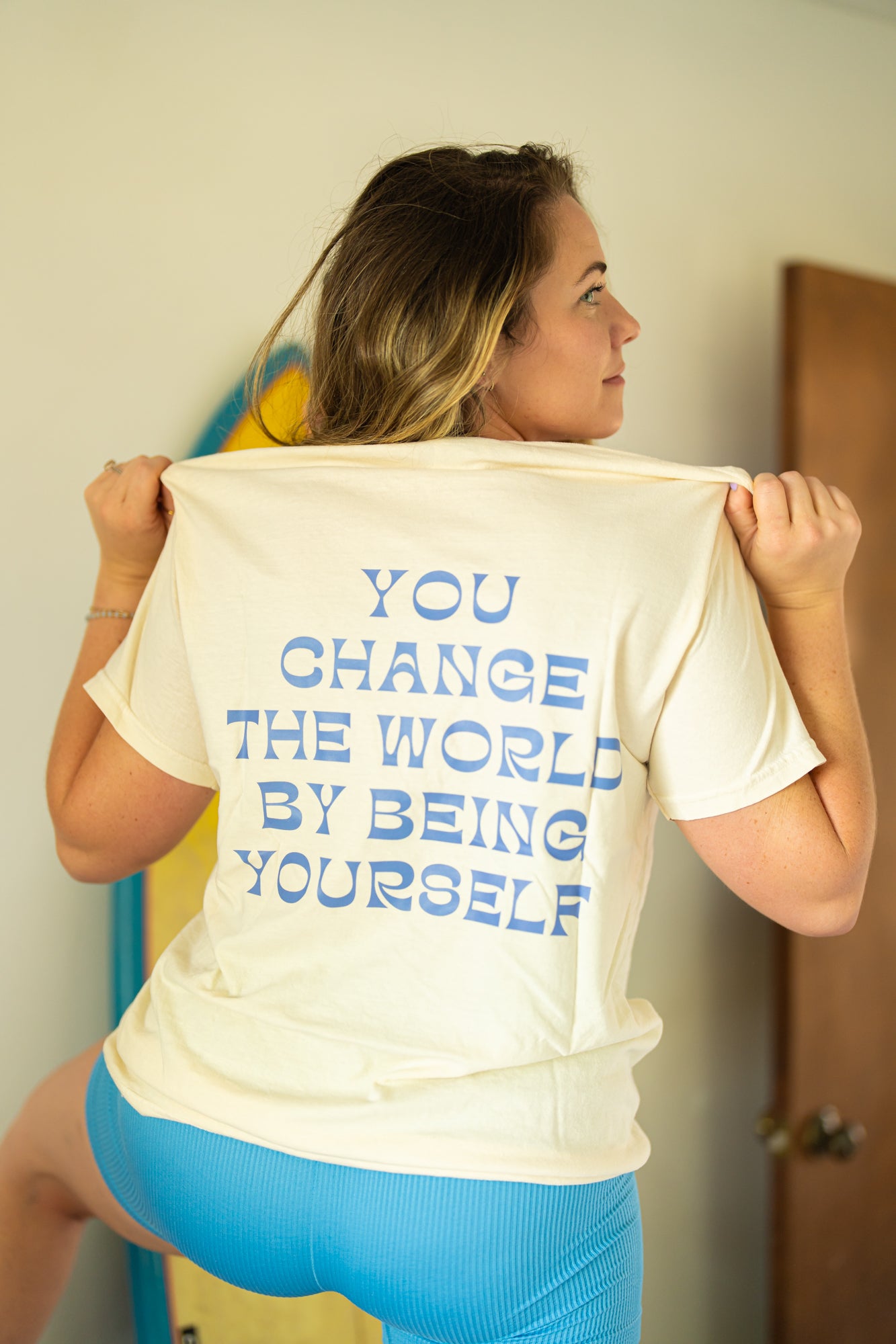 You Change the World by Being Yourself (Front, Back) - Tee (Vintage Natural, Short Sleeve)