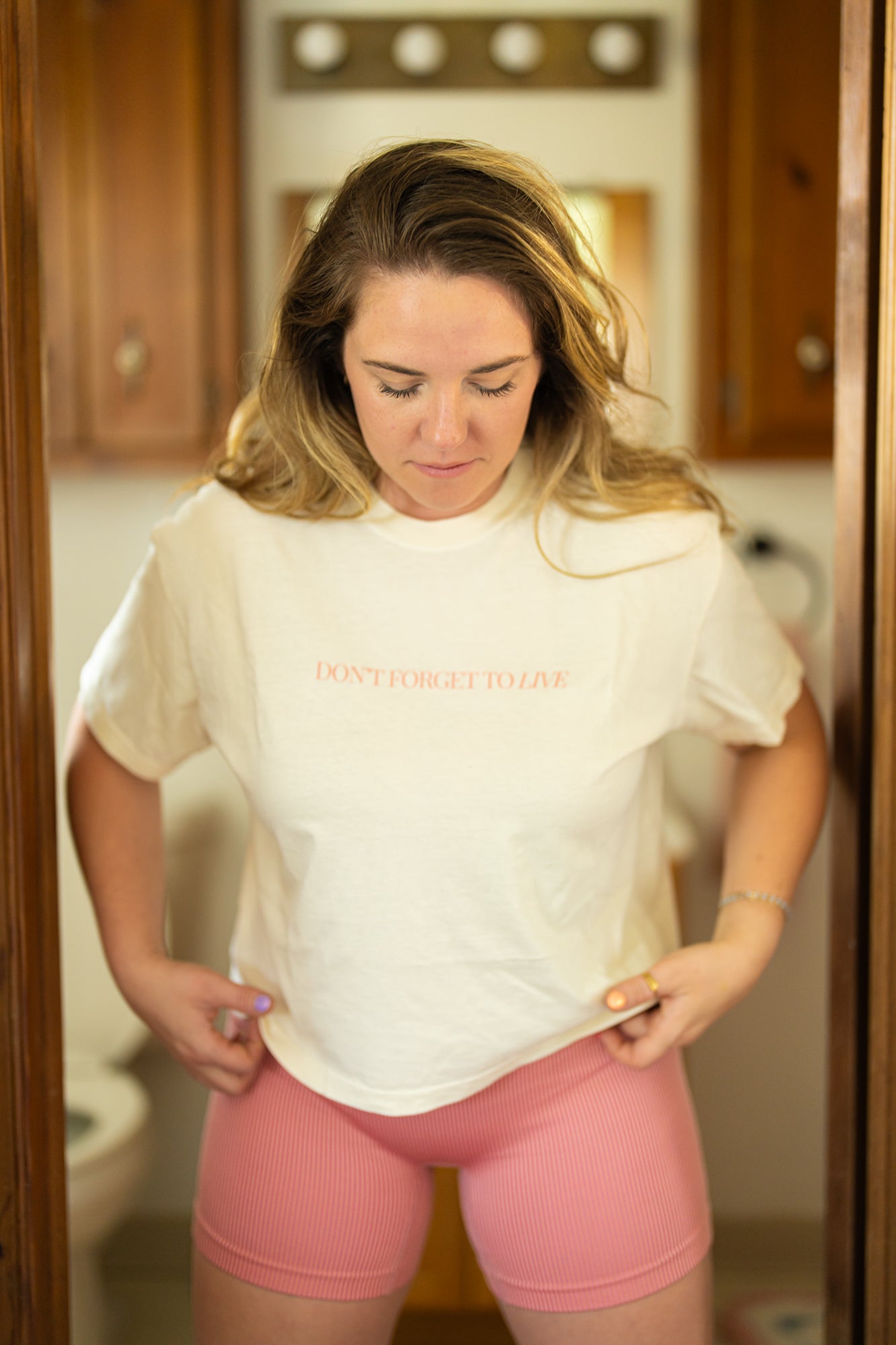 Don't Forget to Live (Front, Back) - Cropped Tee (Vintage Natural)