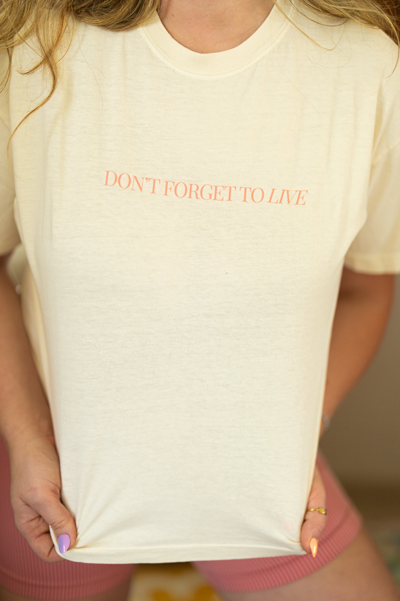 Don't Forget to Live (Front, Back) - Cropped Tee (Vintage Natural)