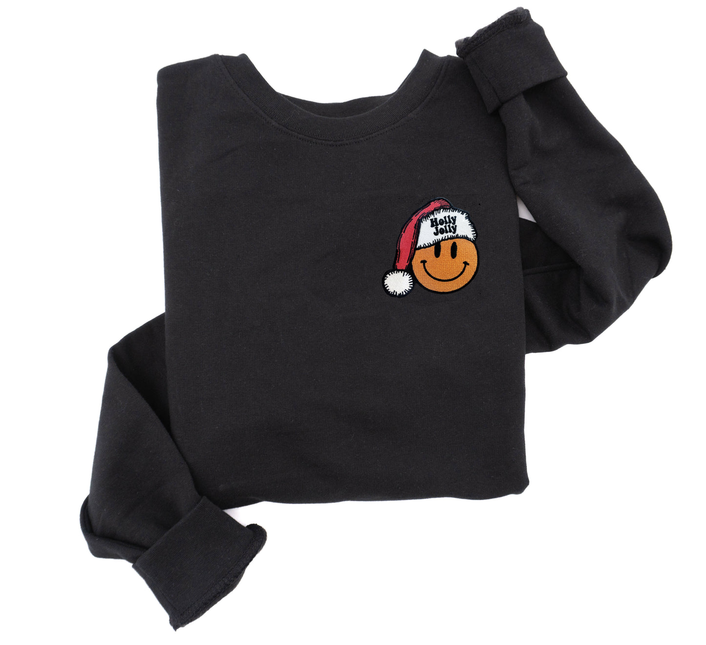 Holly Jolly Smiley - Embroidered Sweatshirt (Black)