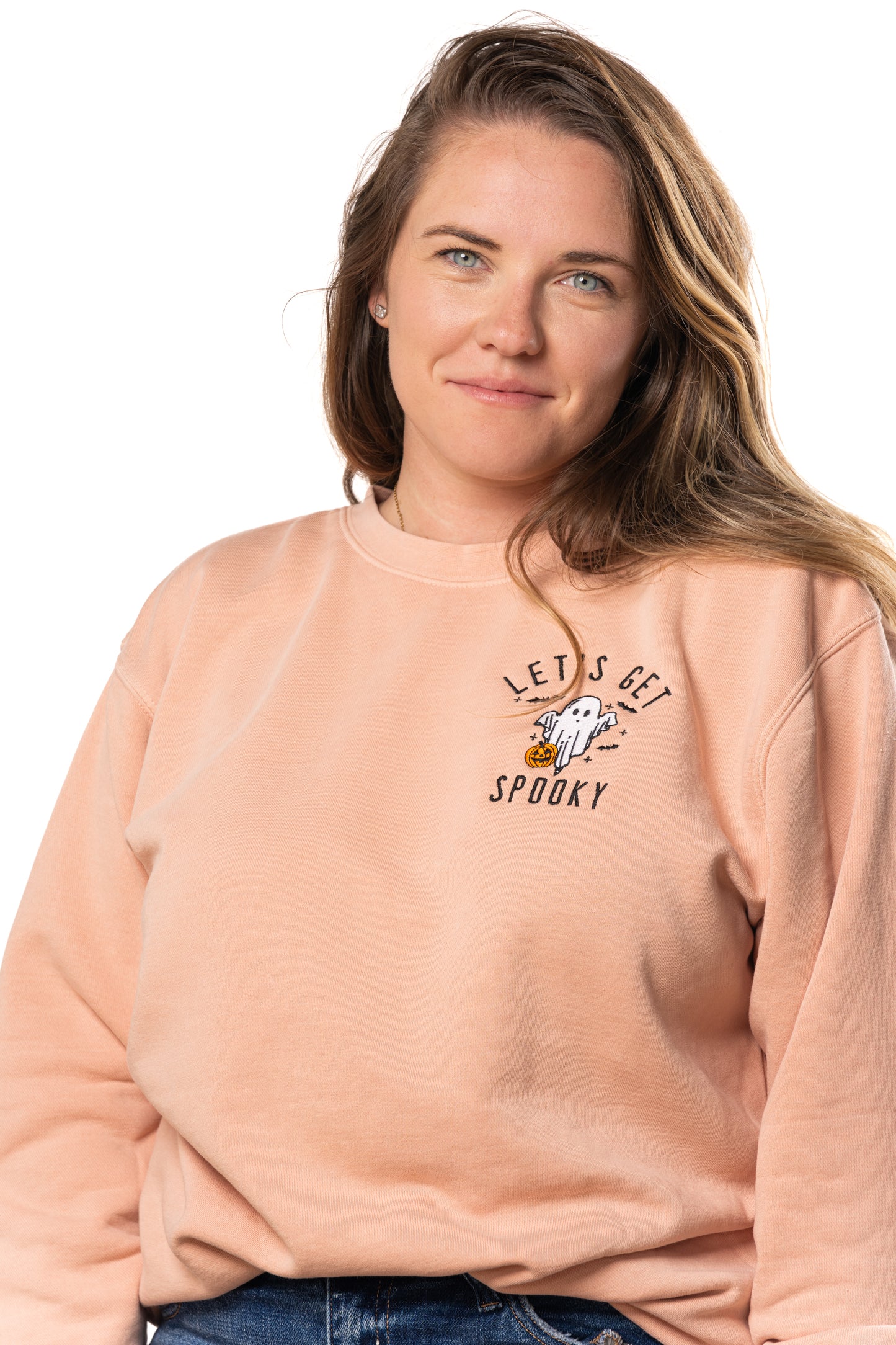 Let's Get Spooky - Embroidered Sweatshirt (Dusty Peach)