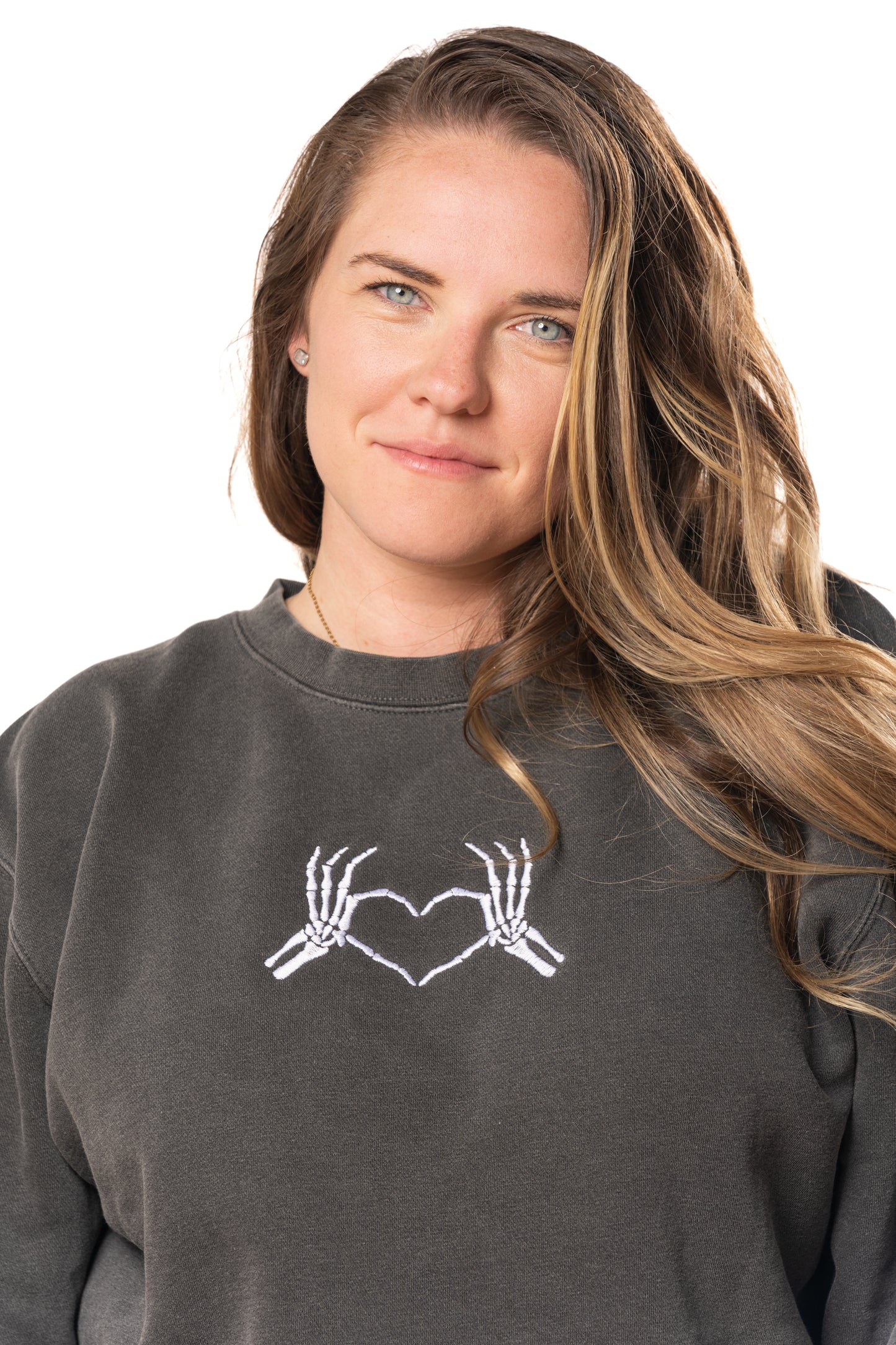 Skeleton Heart Hands - Embroidered Sweatshirt (Charcoal)