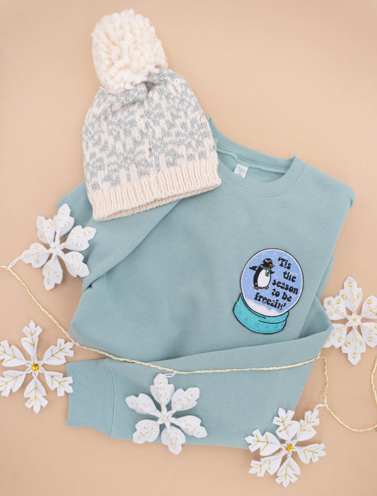 Tis the Season To Be Freezin - Embroidered Sweatshirt (Sky)