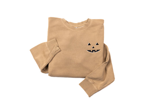 Pumpkin Face - Embroidered Sweatshirt (Tan)