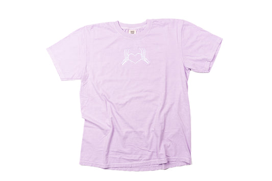 Skeleton Heart Hands - Embroidered Tee (Pale Purple)