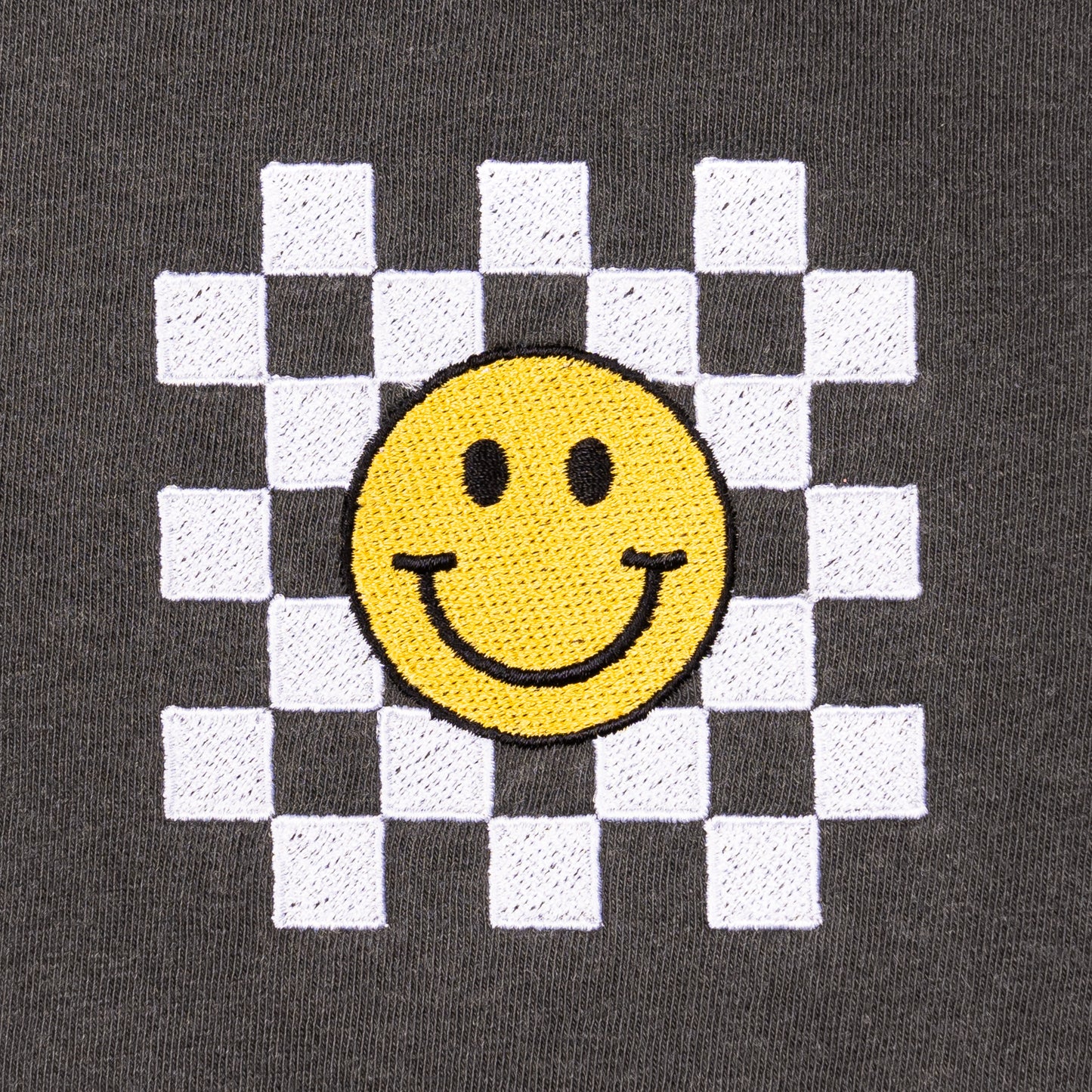 Old School Checkered Smiley - Embroidered Tee (Smoke)