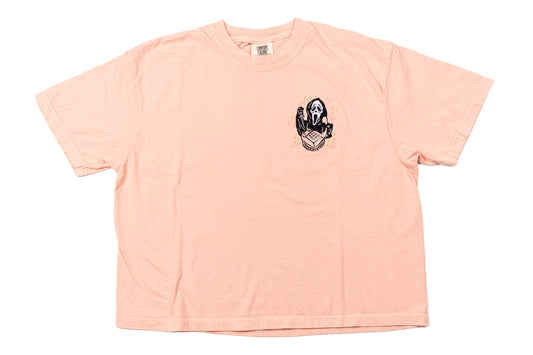Scream Ghost Face - Embroidered Cropped Tee (Peach)