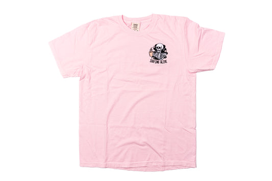 Staying Alive - Embroidered Tee (Pale Pink)
