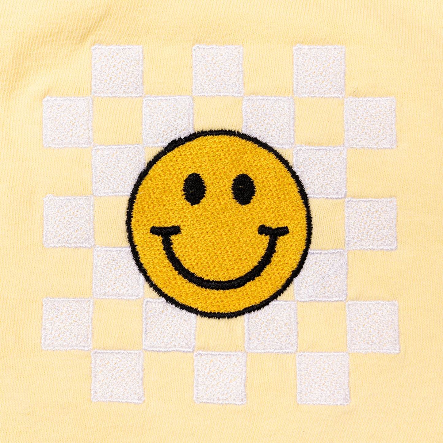 Old School Checkered Smiley - Embroidered Tee (Pale Yellow)