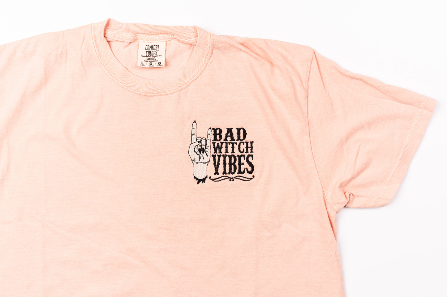 Bad Witch Vibes - Embroidered Cropped Tee (Peach)