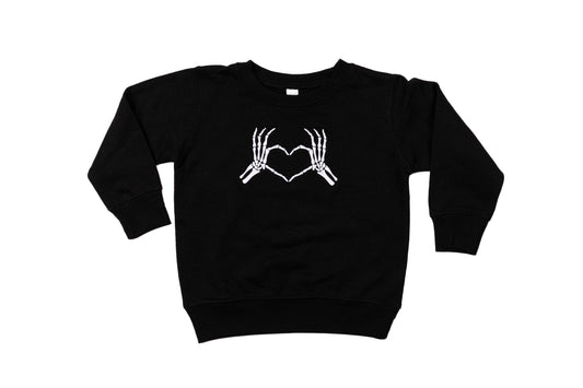 Skeleton Heart Hands - Embroidered Kids Sweatshirt (Black)
