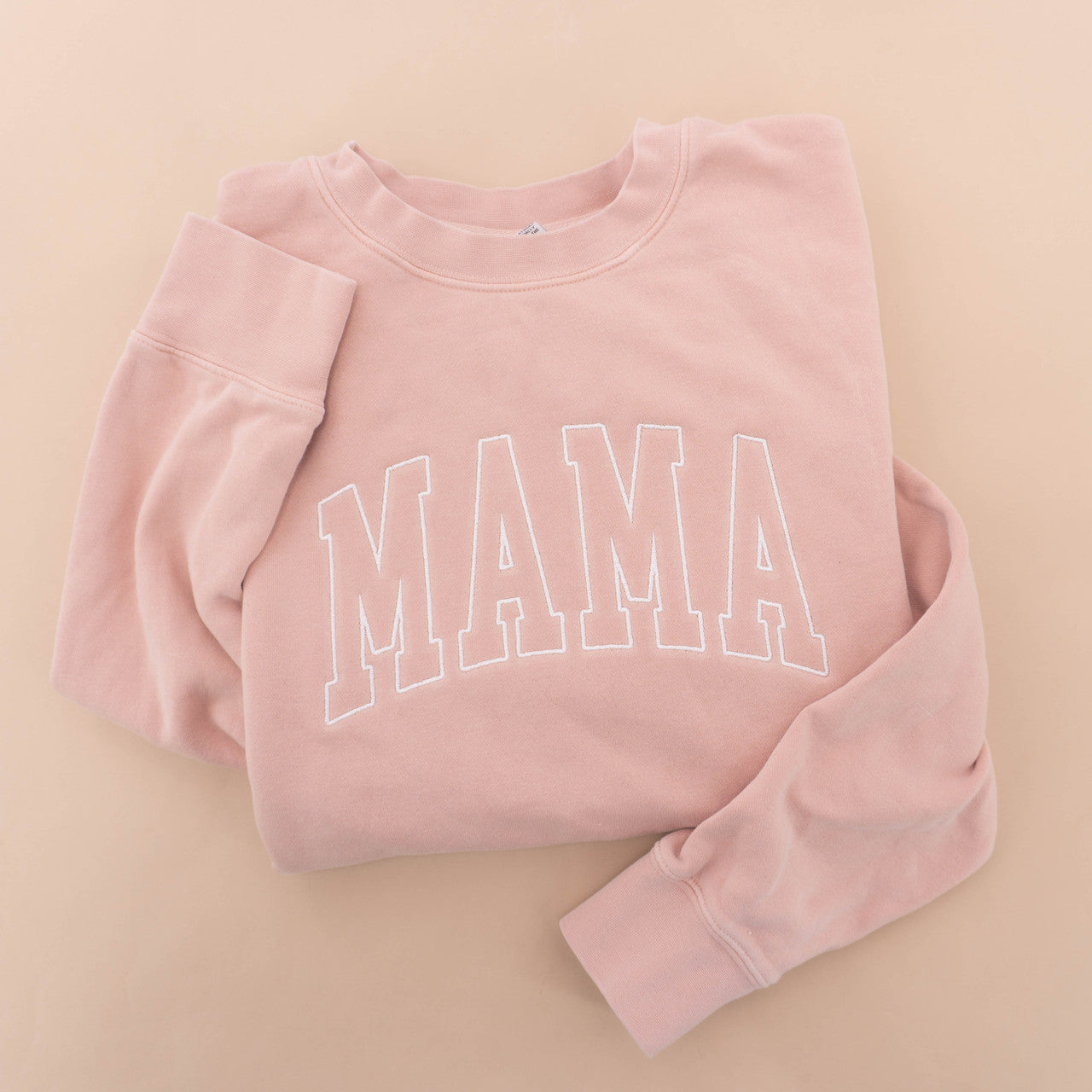 Mama Varsity (Creme) - Embroidered Sweatshirt (Dusty Peach)