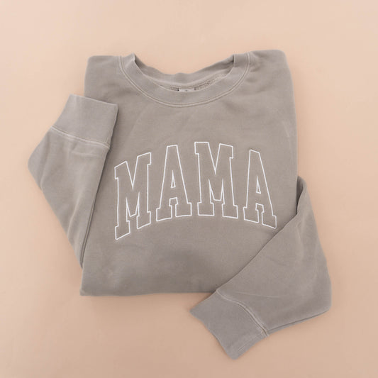 Mama Varsity (Creme) - Embroidered Sweatshirt (Cement)