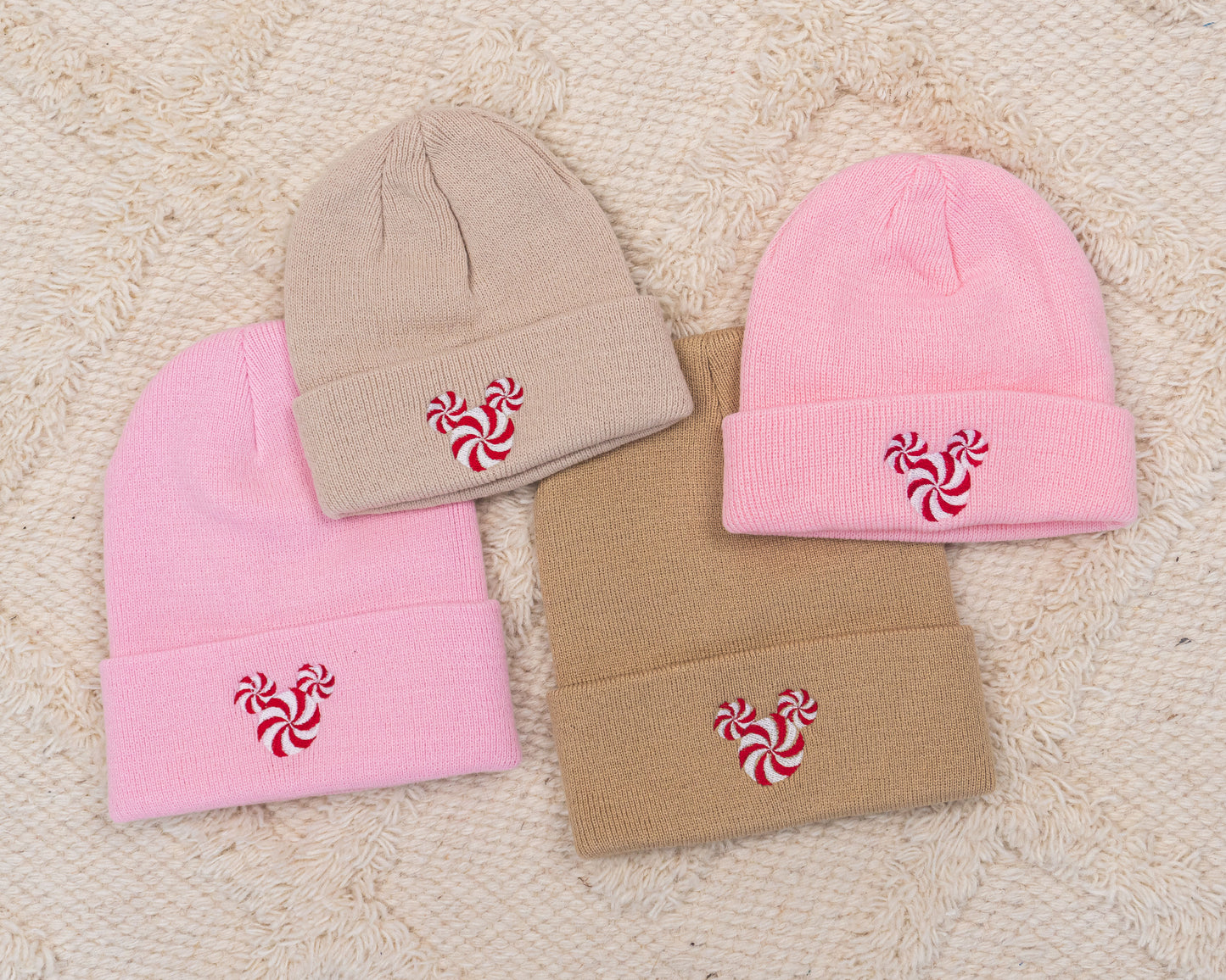 Peppermint Mouse - Embroidered Beanie (Tan)