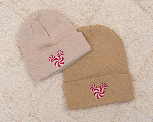 Peppermint Mouse - Embroidered Beanie (Tan)
