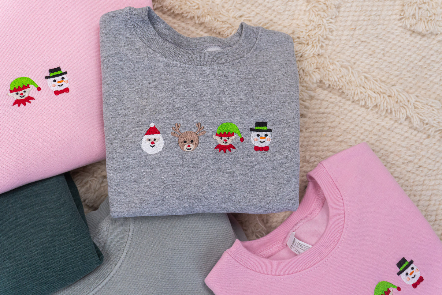 Christmas Crew - Embroidered Kids Sweatshirt (Heather Gray)