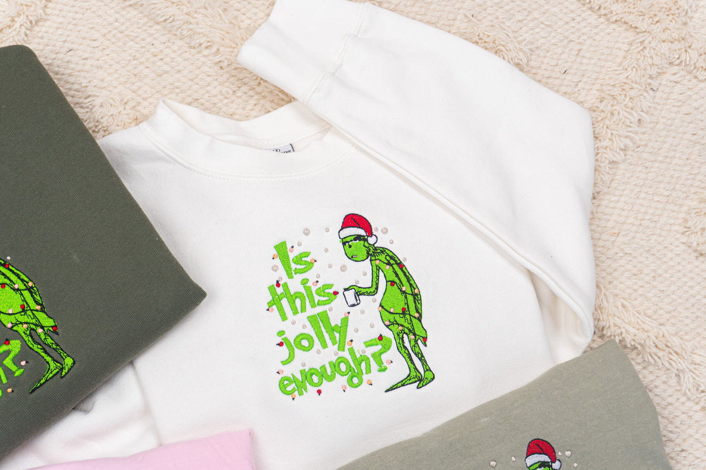 Is this Jolly Enough? - Embroidered Sweatshirt (Creme)