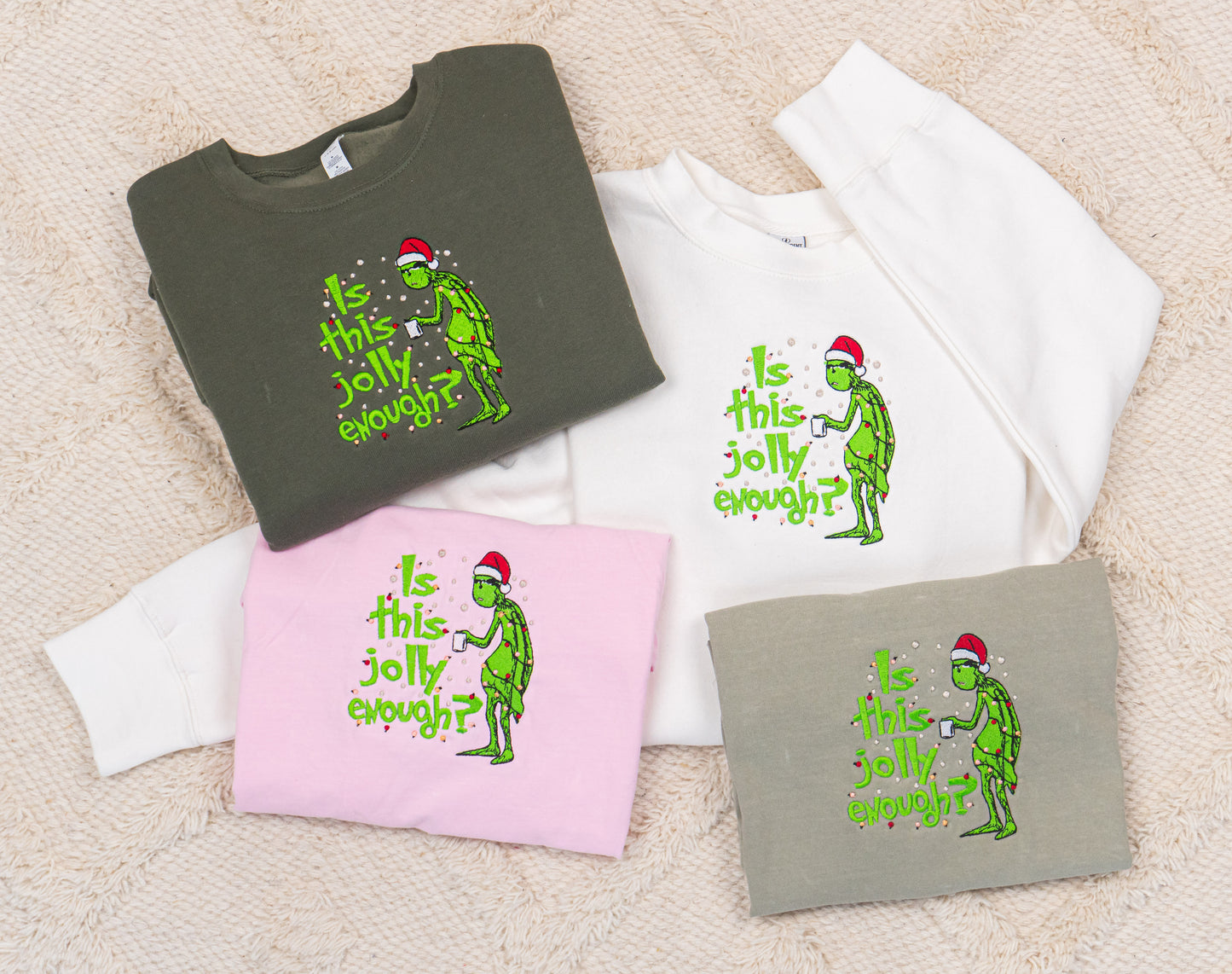 Is this Jolly Enough? - Embroidered Sweatshirt (Military Green)