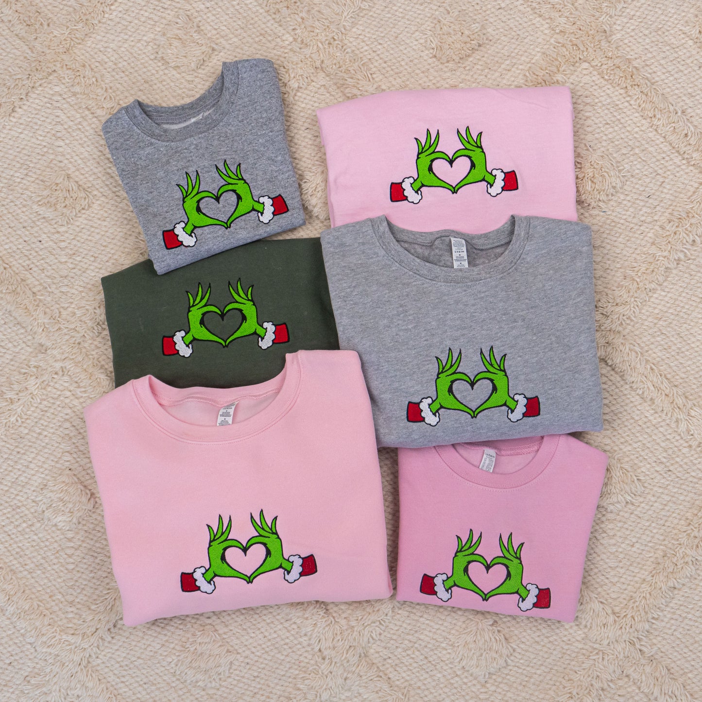 Christmas Heart Hands - Embroidered Sweatshirt (Light Pink)