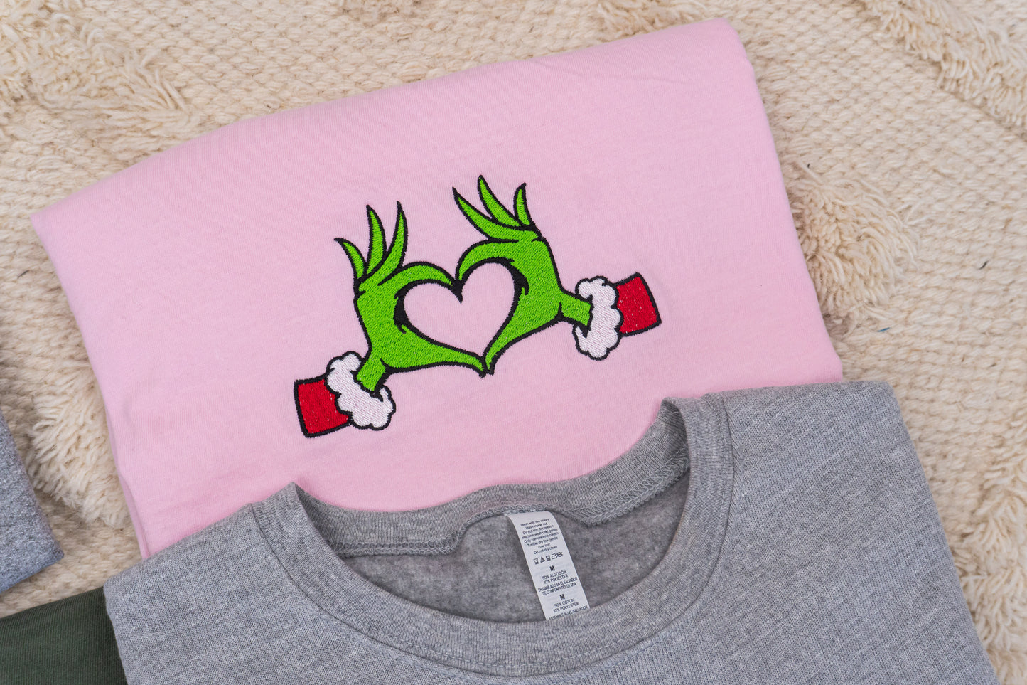 Christmas Heart Hands - Embroidered Tee (Pale Pink)