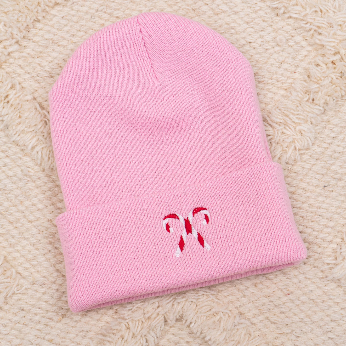 Candy Canes - Embroidered Beanie (Pink)