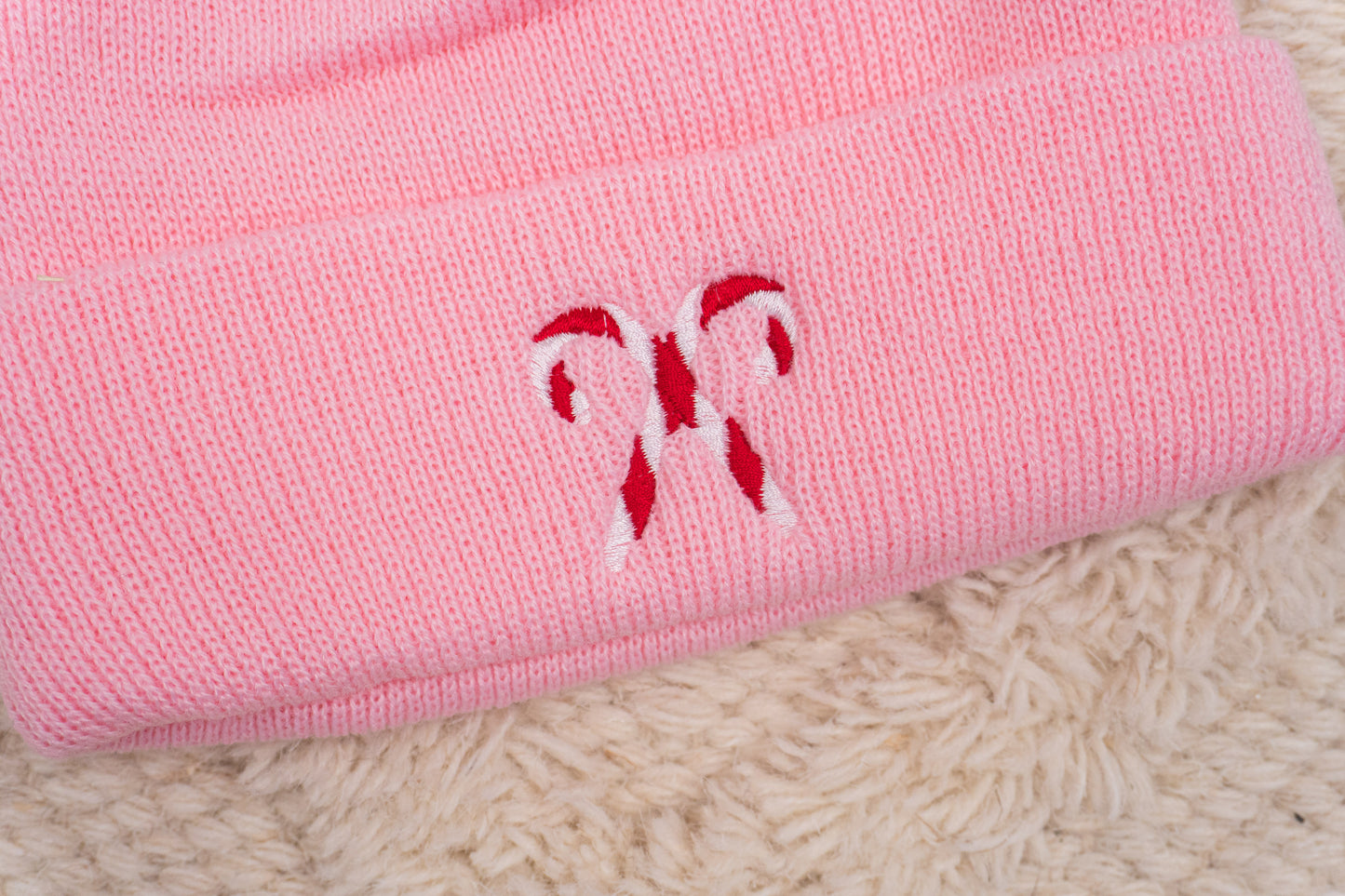 Candy Canes - Embroidered Beanie (Pink)