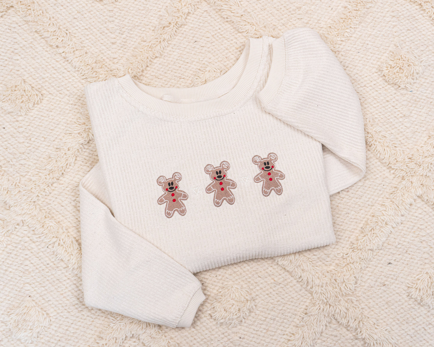 Magic Mouse Gingerbread Cookies - Embroidered Corded Sweatshirt (Ivory)