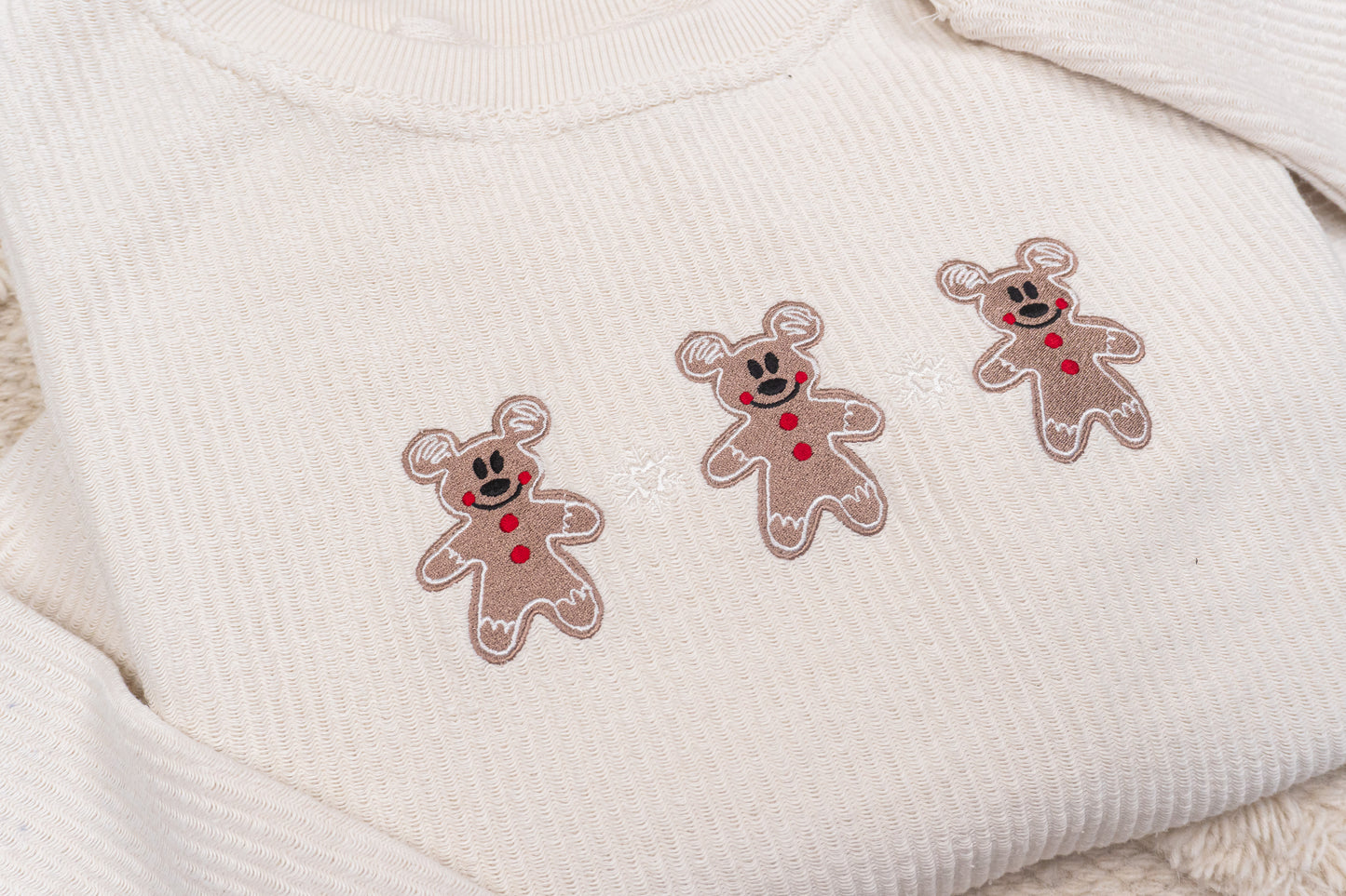 Magic Mouse Gingerbread Cookies - Embroidered Corded Sweatshirt (Ivory)