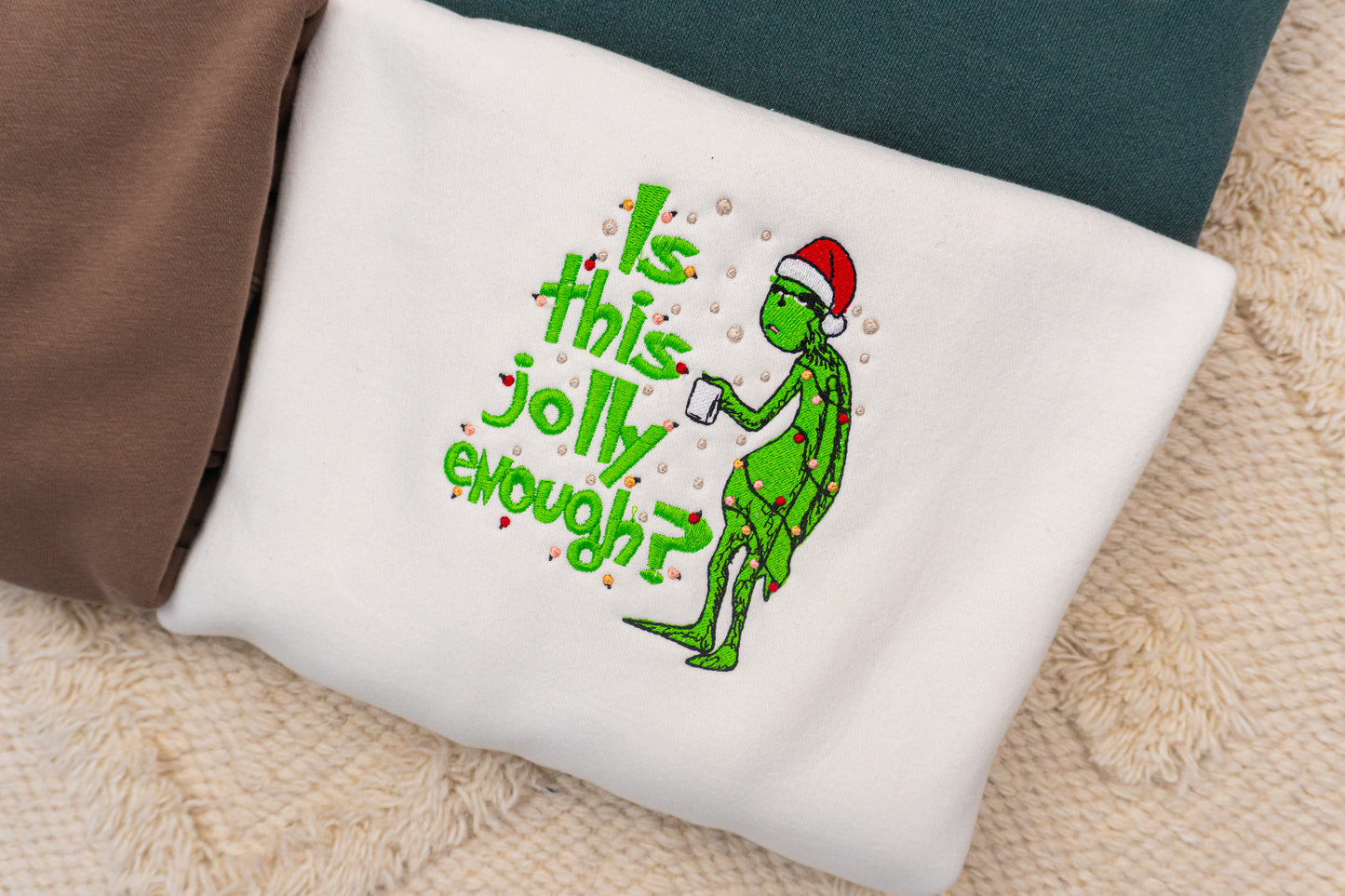 Is this Jolly Enough? - Embroidered Sweatshirt (Creme)