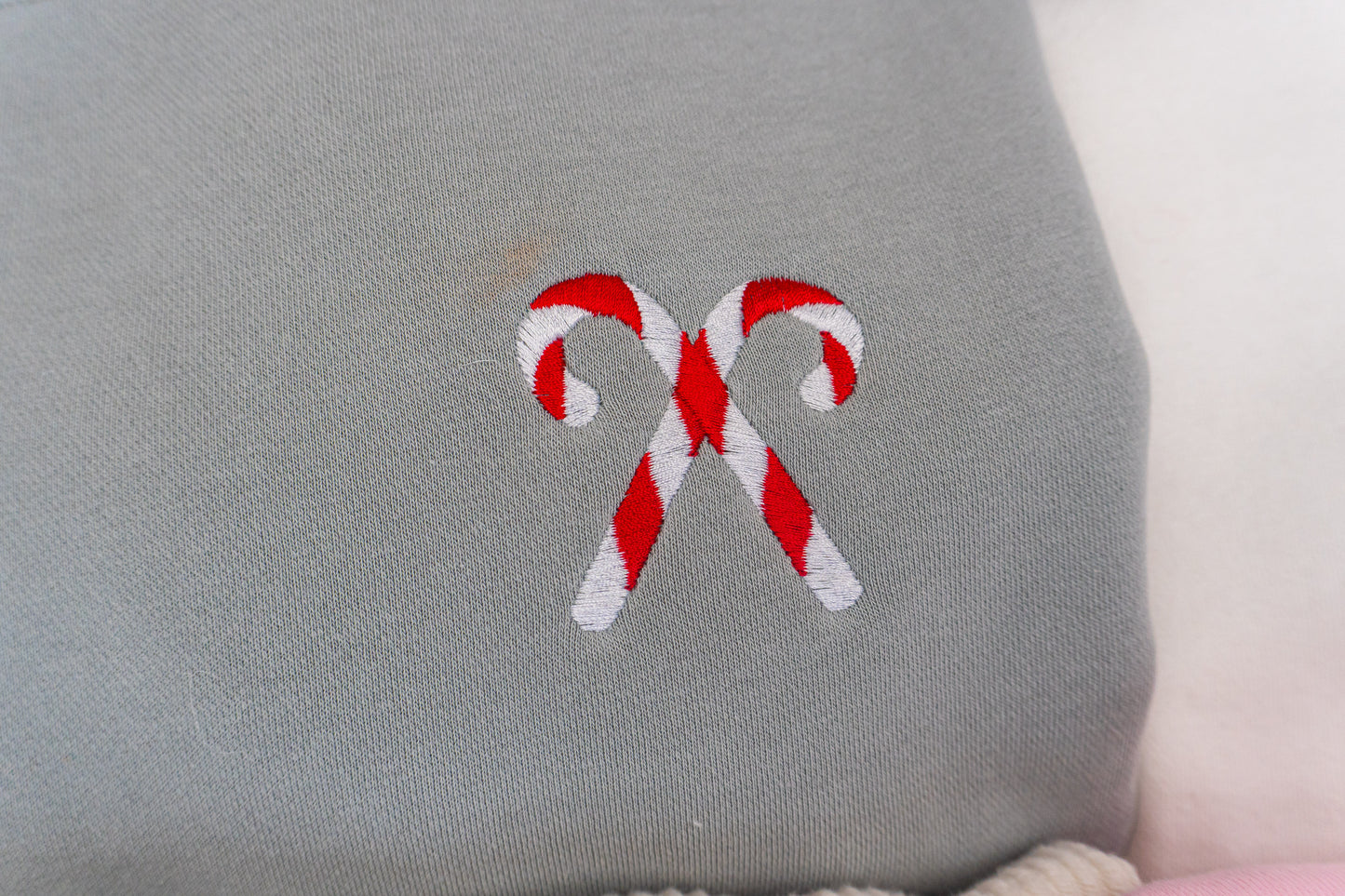 Candy Canes (Pocket) - Embroidered Sweatshirt (Sea Salt)