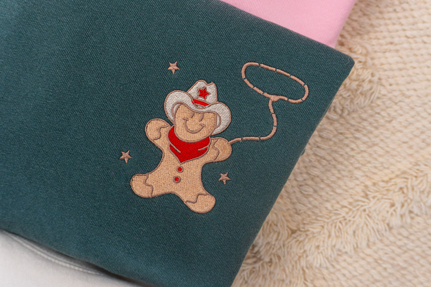 Cowboy Gingerbread Man (Pocket) - Embroidered Sweatshirt (Blue Spruce)