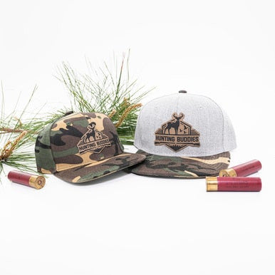 Hunting Buddies (Leather Patch) - Trucker Hat (Heather Light Gray/Camo)