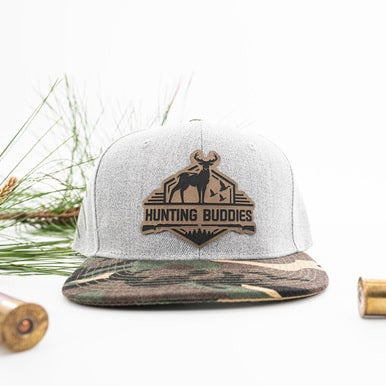 Hunting Buddies (Leather Patch) - Trucker Hat (Heather Light Gray/Camo)