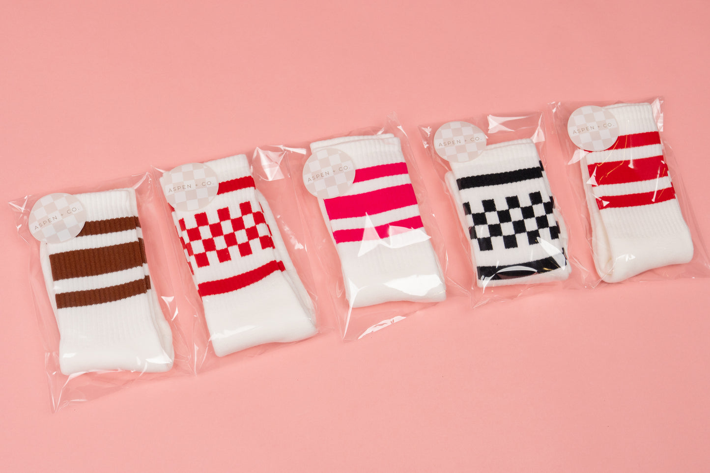 Striped Crew Socks (White/Fuschia)