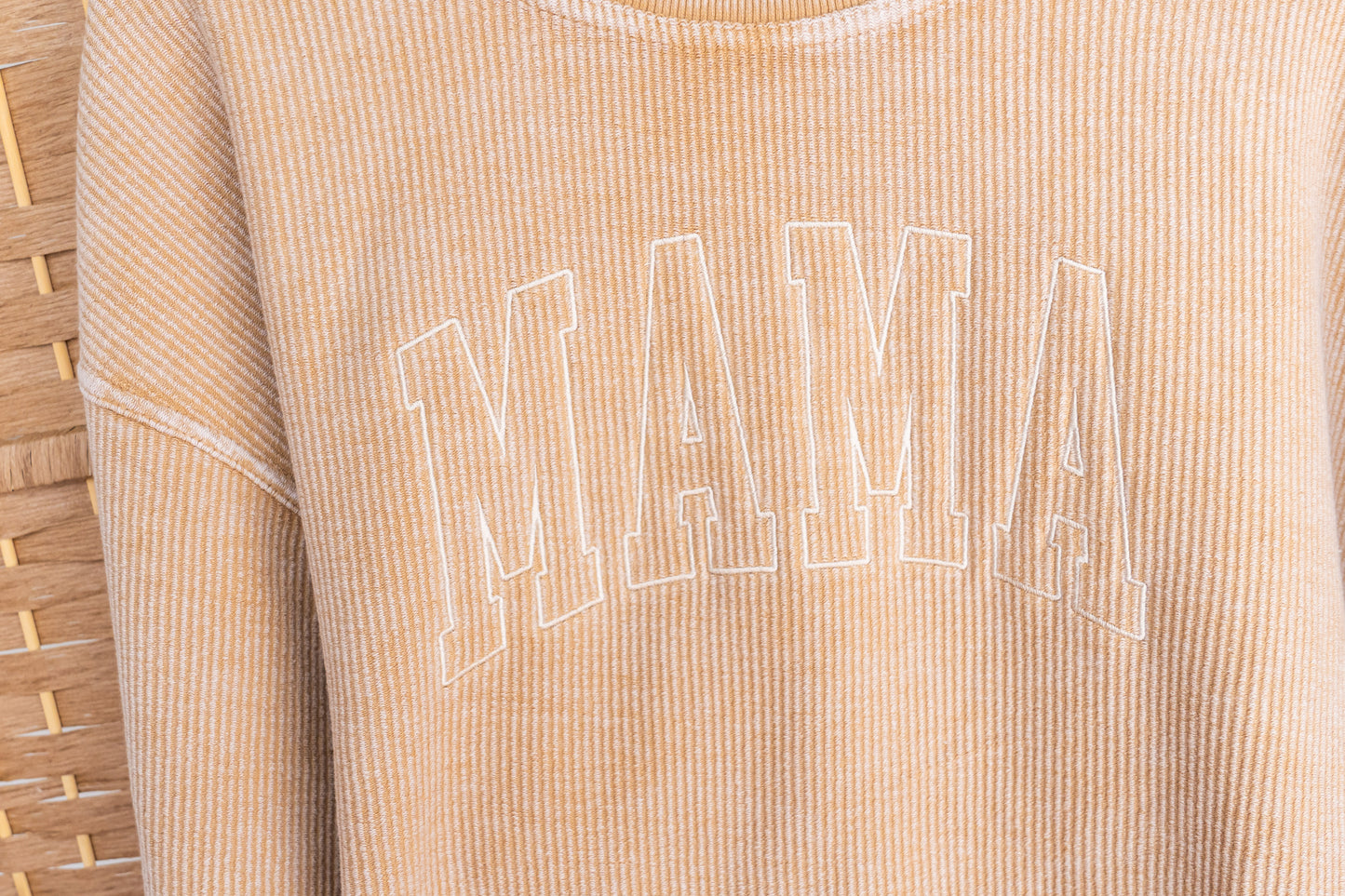 Mama (Varsity, Natural) - Embroidered Corded Sweatshirt (Latte)