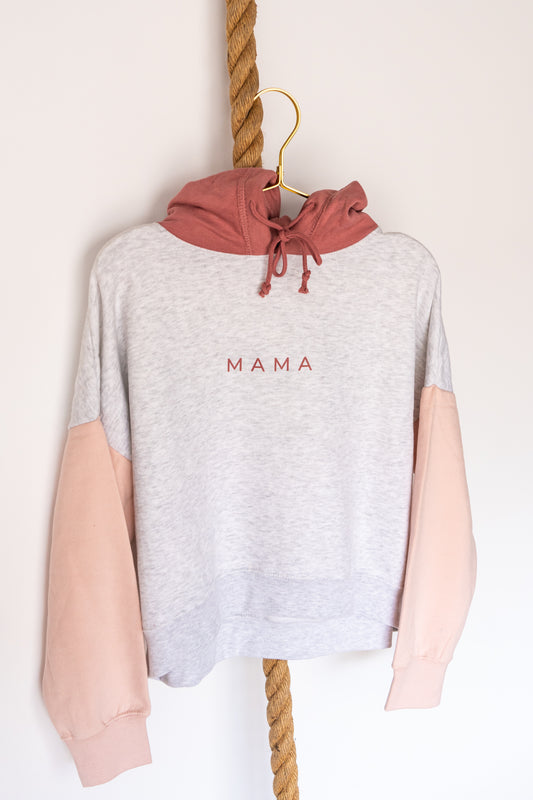 Mama - Colorblock Cropped Hoodie (Mauve)