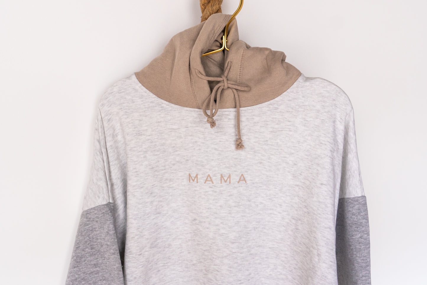 Mama - Colorblock Cropped Hoodie (Tan)