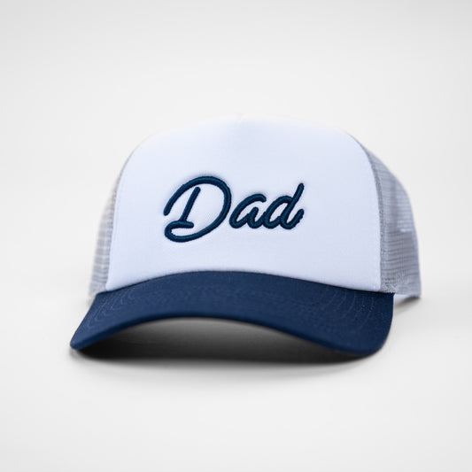 Dad (Ace 3D Puff, Navy) - Trucker Hat (White/Navy/Gray)
