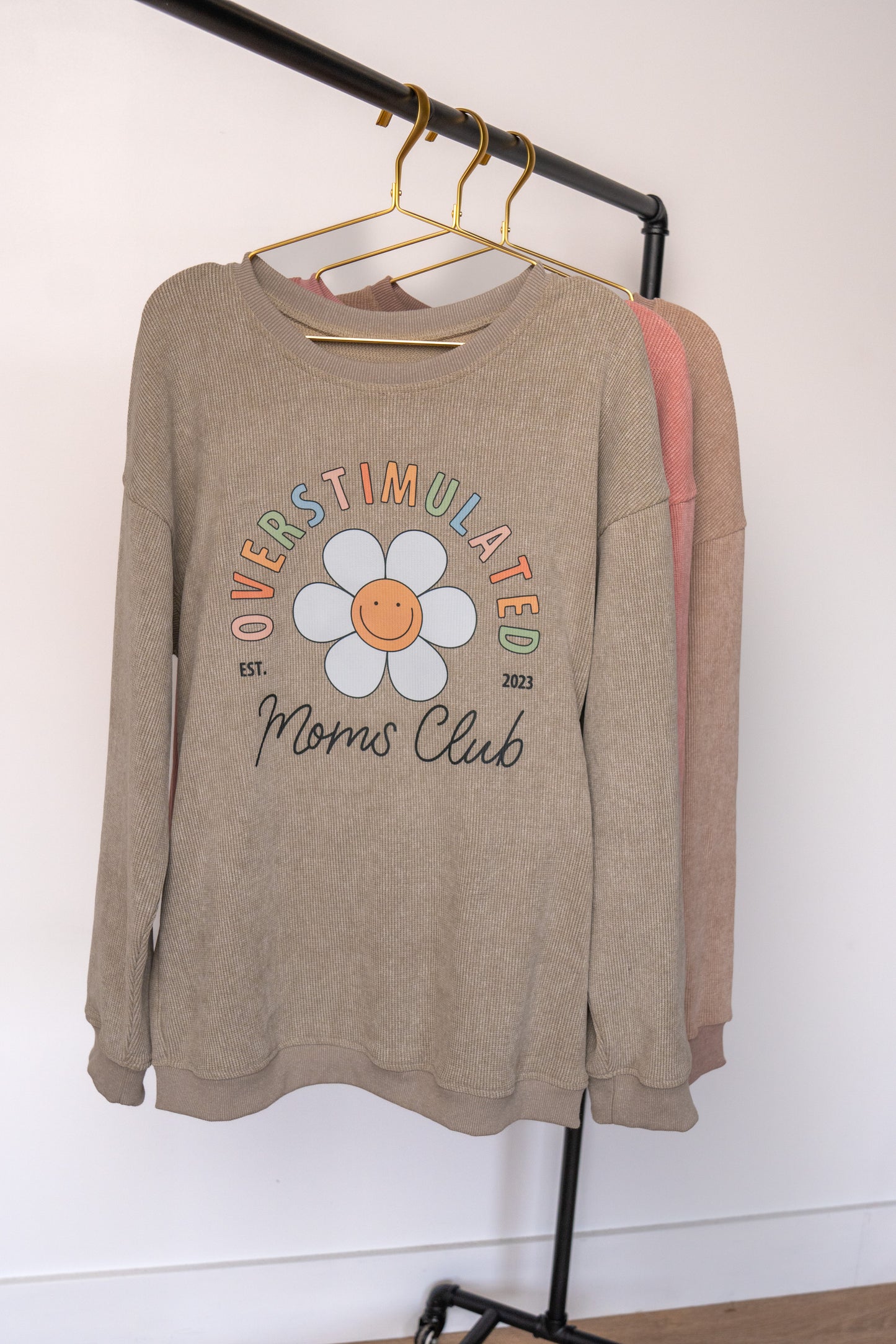 Overstimulated Moms Club - Waffle Pullover (Pale Olive)