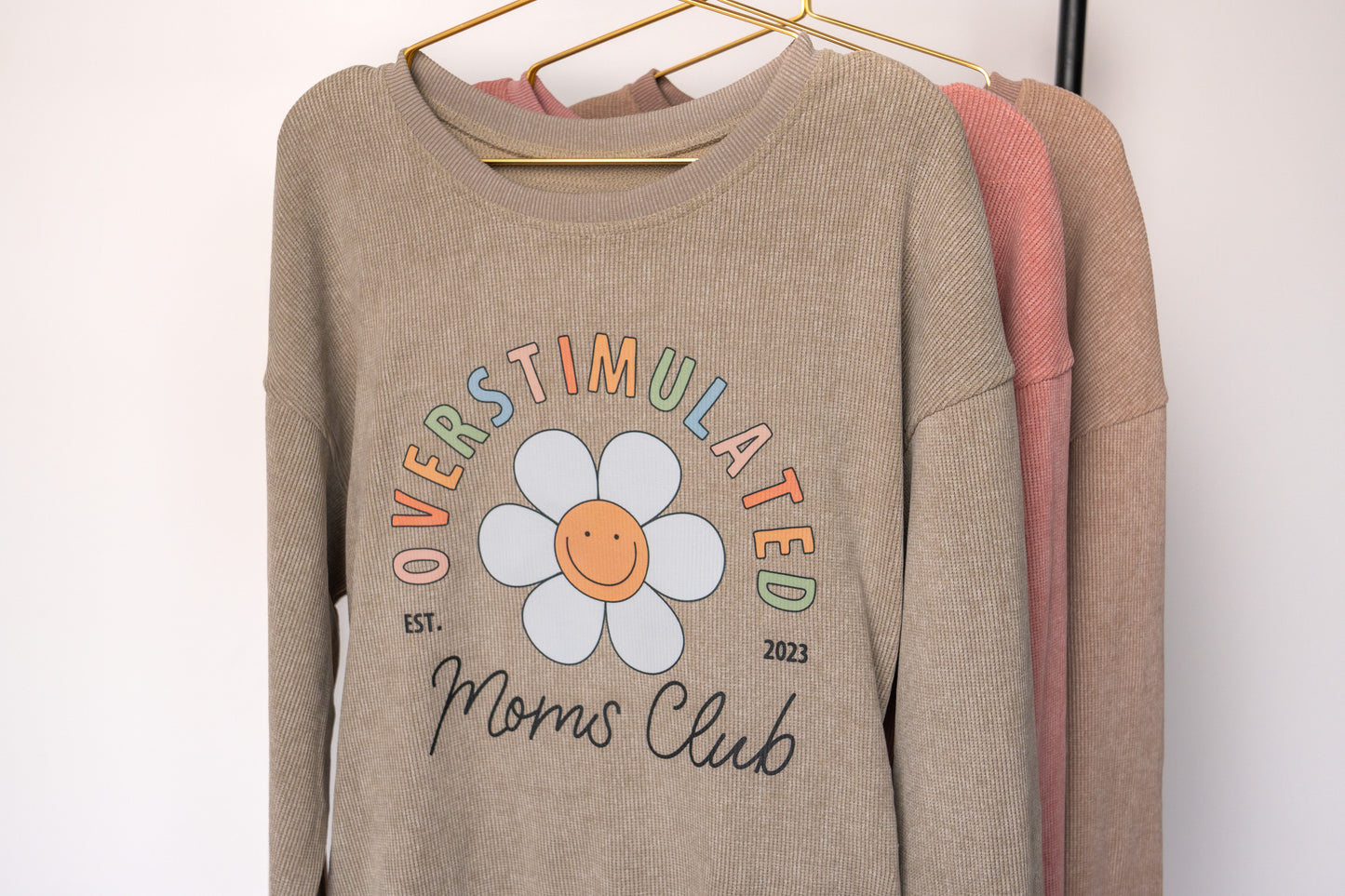 Overstimulated Moms Club - Waffle Pullover (Pale Olive)