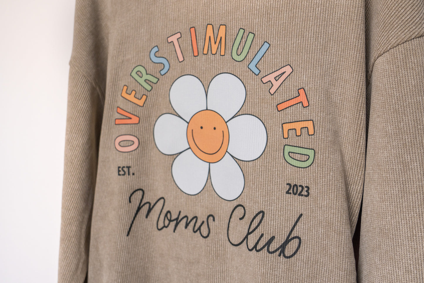 Overstimulated Moms Club - Waffle Pullover (Pale Olive)