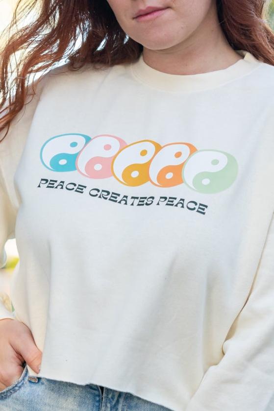 Peace Creates Peace (Multi Color Yin Yang) - Cropped Sweatshirt (Natural)