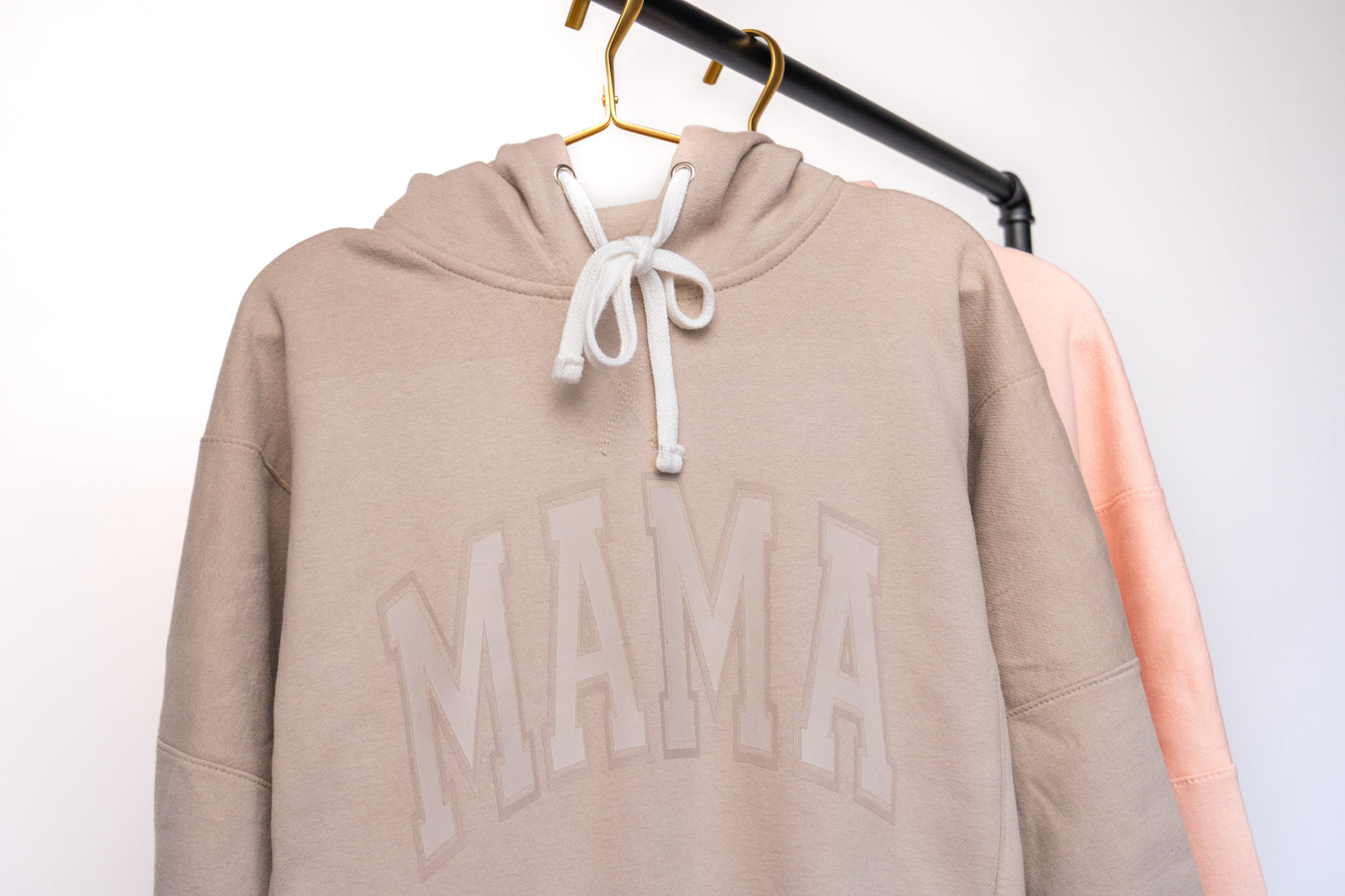 Mama Subtle Varsity - Boxy Cropped Hoodie (Tan)