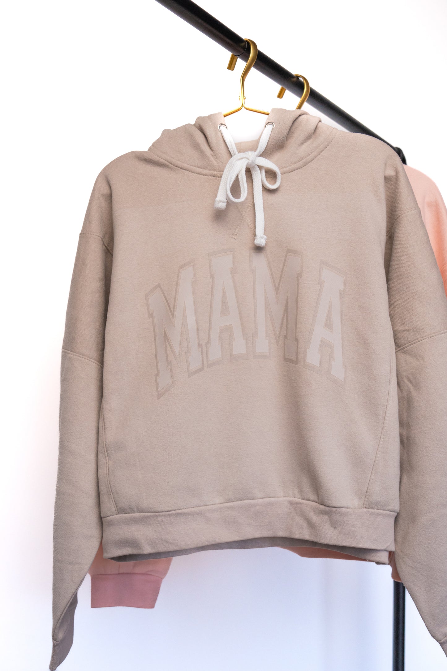 Mama Subtle Varsity - Boxy Cropped Hoodie (Tan)