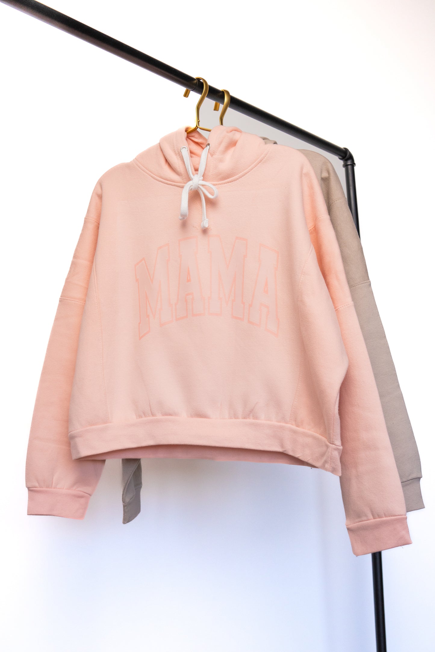 Mama Subtle Varsity - Boxy Cropped Hoodie (Pink)