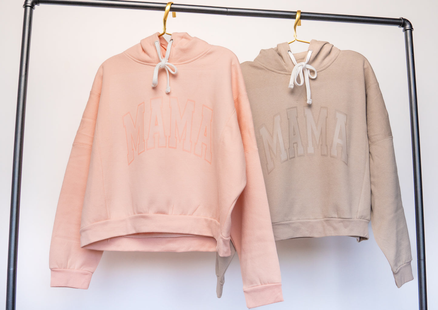 Mama Subtle Varsity - Boxy Cropped Hoodie (Tan)