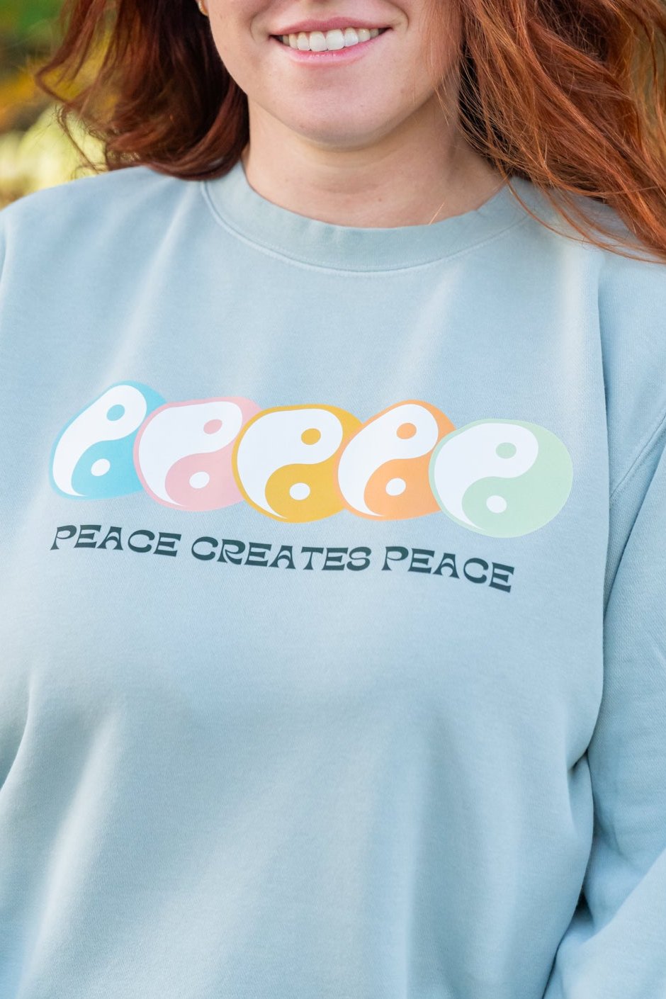 Peace Creates Peace (Multi Color Yin Yang) - Sweatshirt (Sea Salt)